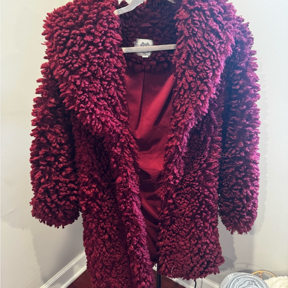 Esley collections, red fur coat.
